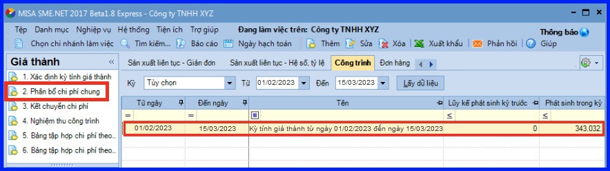 Cách tính giá thành theo công trình vụ việc trên Misa theo Thông tư 200 10