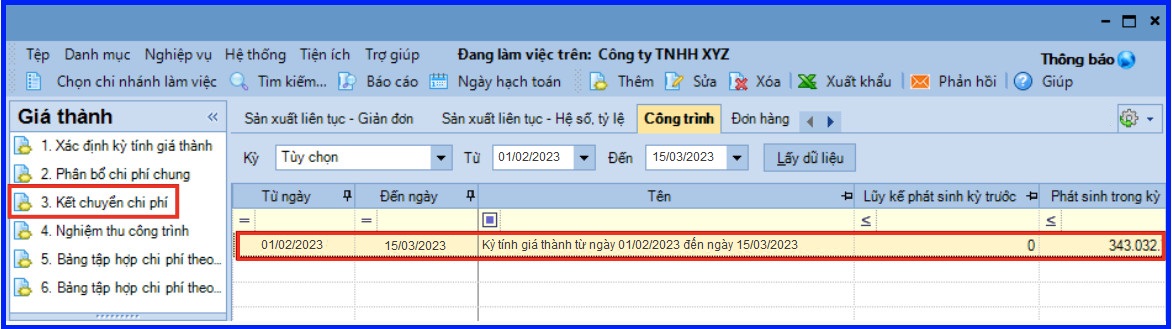 Cách tính giá thành theo công trình vụ việc trên Misa theo Thông tư 200 15