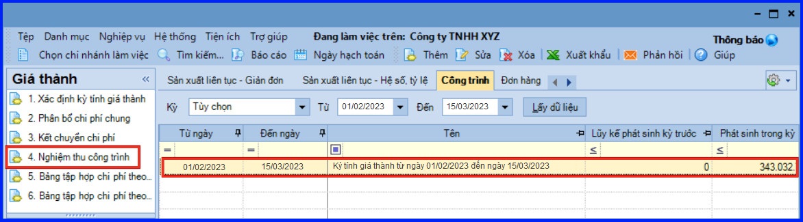 Cách tính giá thành theo công trình vụ việc trên Misa theo Thông tư 200 21