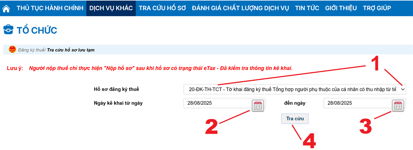 Tra cứu hồ sơ lưu tạm