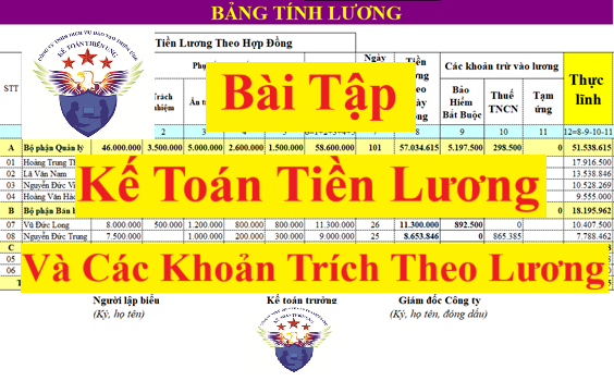 Bài tập kế toán tiền lương và các khoản trích theo lương có lời giải