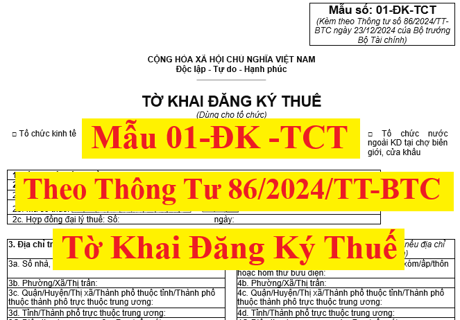 Mẫu 01-ĐK-TCT Tờ khai đăng ký thuế theo thông tư 86/2024/TT-BTC