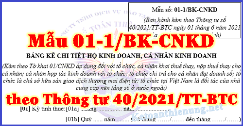 Mẫu 01-1/BK-CNKD Bảng kê hộ kinh doanh theo Thông tư 40