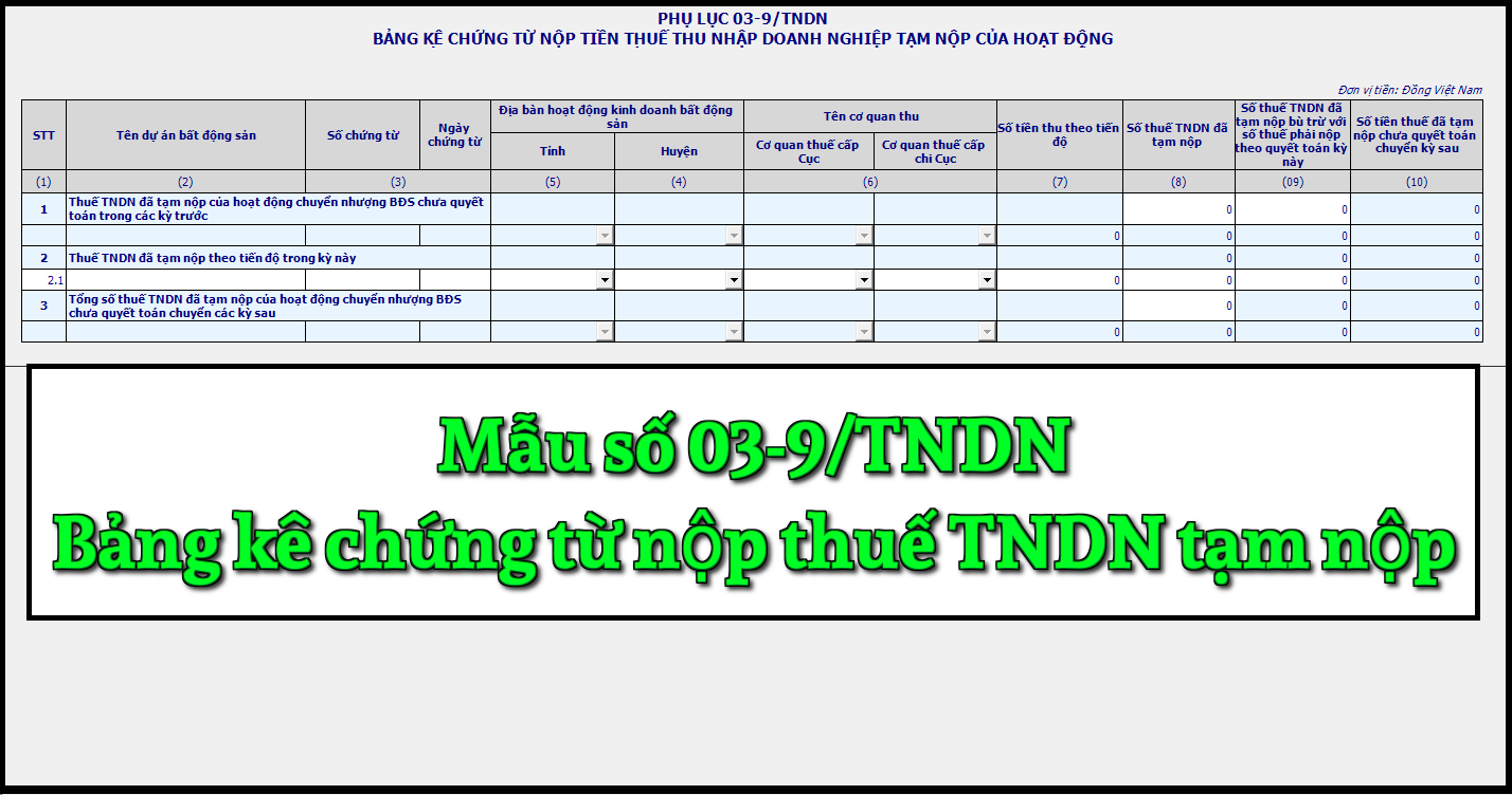 Mẫu số 03-9/TNDN Bảng kê chứng từ nộp thuế TNDN tạm nộp theo TT 80/2021