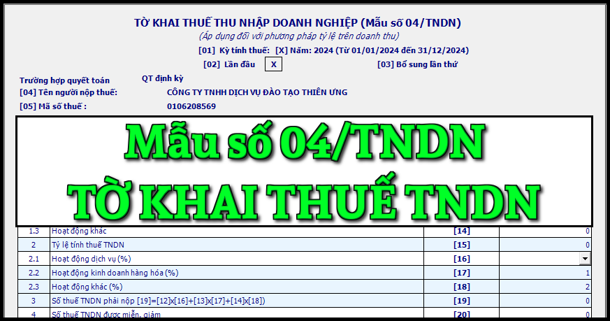 Mẫu số 04/TNDN tờ khai thuế thu nhập doanh nghiệp theo TT 80/2021