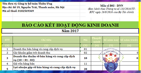 Mẫu báo cáo kết quả hoạt động kinh doanh theo TT 200 và 133