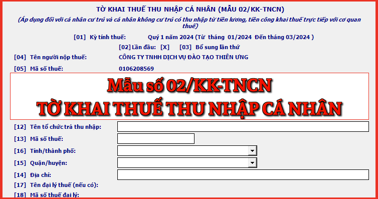 Mẫu số 02/KK-TNCN Tờ khai thuế thu nhập cá nhân theo TT 80/2021