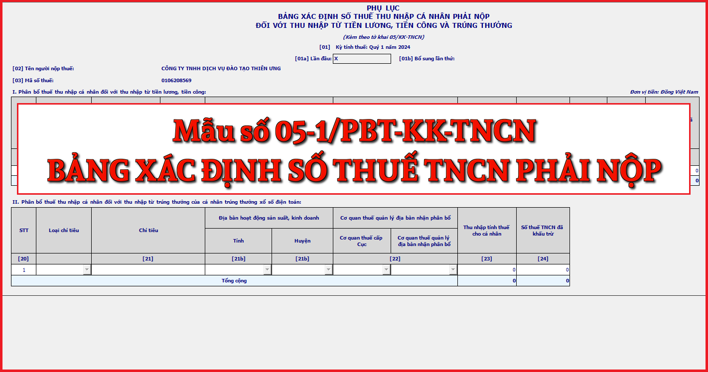 Mẫu số 05-1/PBT-KK-TNCN Bảng xác định số thuế thu nhập cá nhân phải nộp theo TT 80/2021