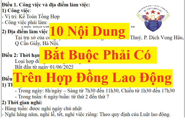 Các nội dung bắt buộc phải có trong hợp đồng lao động