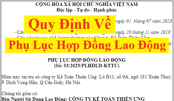 Quy định về phụ lục hợp đồng lao động mới nhất năm 2025