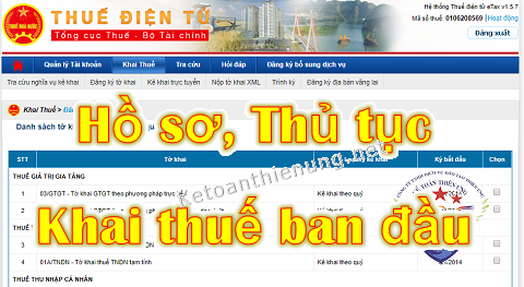 Thủ tục hồ sơ khai thuế ban đầu cho Doanh nghiệp mới thành lập